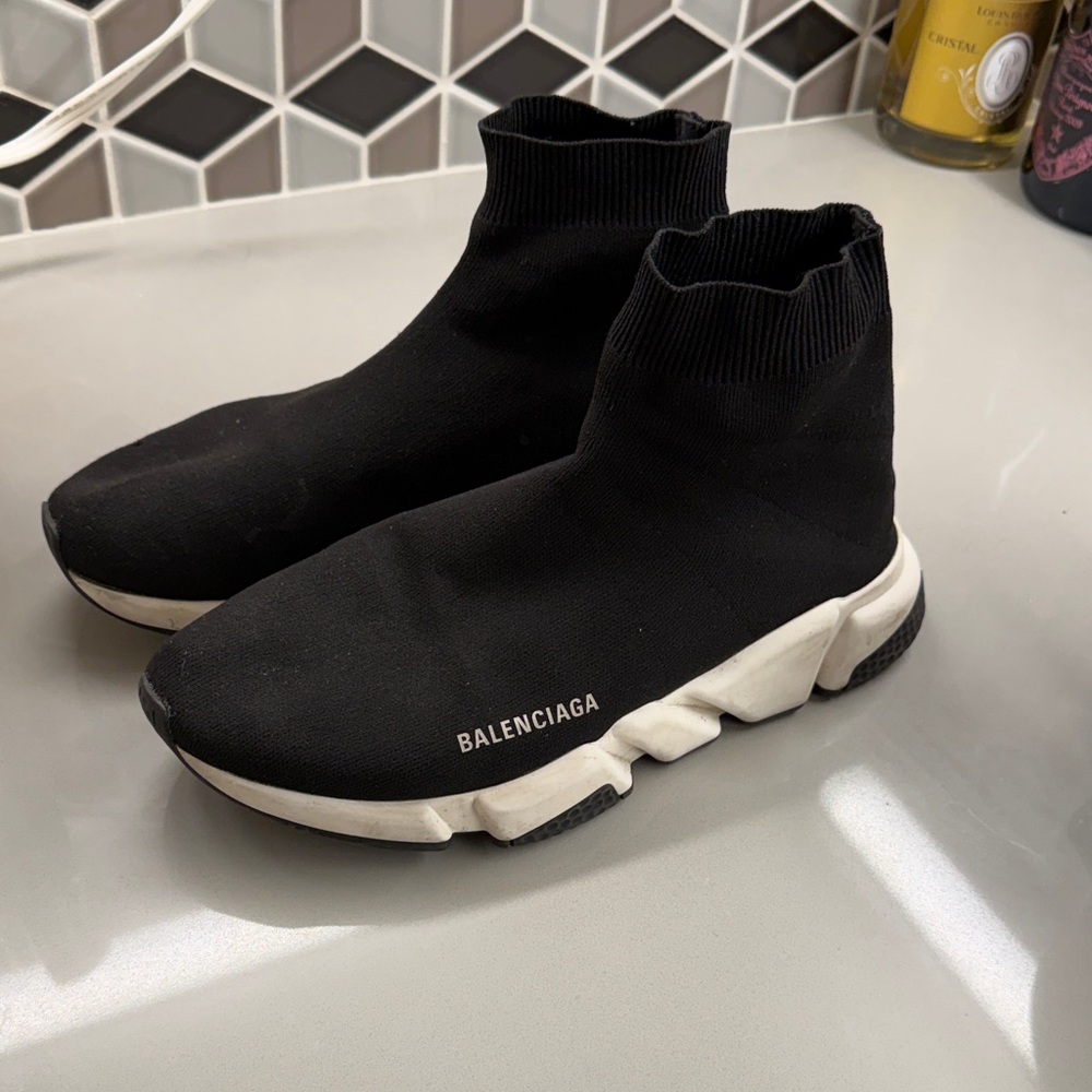 Balenciaga Men's Black and White Sock Sneakers